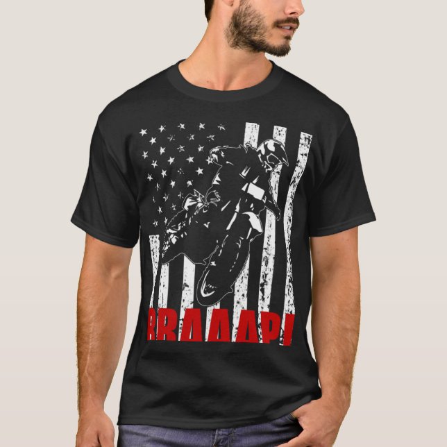 Brraaap Dirt Bike American Flag Motocross Biker 4t T-Shirt (Vorderseite)