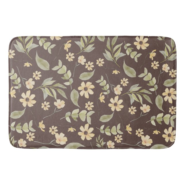 Brrown Whimsy Retro Floral  Badematte (Vorderseite)