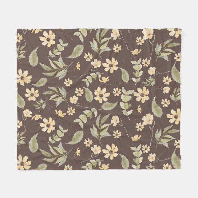 Brrown Whimsy Retro Floral  Fleecedecke (Vorderseite (Horizontal))