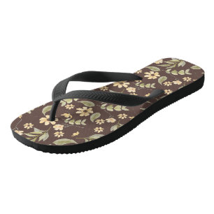 Brrown Whimsy Retro Floral Flip Flops