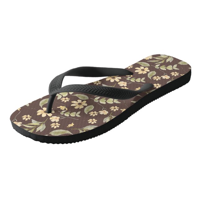 Brrown Whimsy Retro Floral  Flip Flops (Schrägansicht)