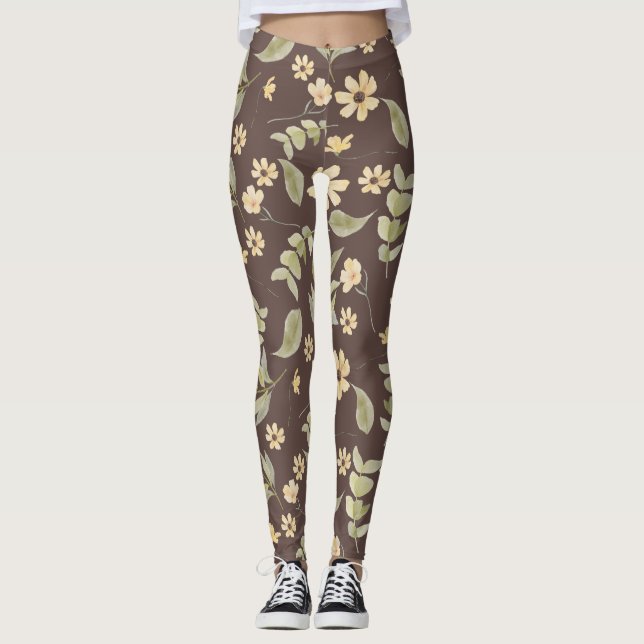 Brrown Whimsy Retro Floral  Leggings (Vorderseite)