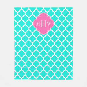 Brt Aqua Wht marokkanisch #5 HotPink2 Initial Mono Fleecedecke