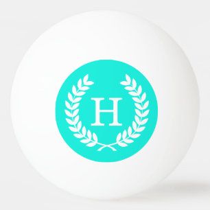 Brt Aqua Wht Wheat Laurel Wreath Initial Monogram Tischtennisball