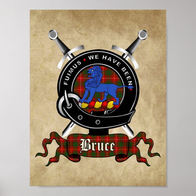 Bruce Clan Abzeichen & Tartan 8,5 x 11 Poster (Vorne)