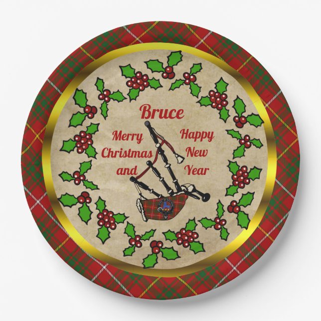 Bruce Tartan Bagpipe Holiday Pappteller (Vorderseite)