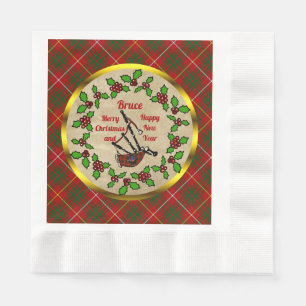 Bruce Tartan Bagpipe / Holly Christmas Serviette