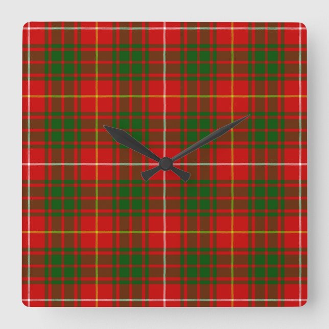 Bruce tartan Red grün kariert Quadratische Wanduhr (Vorderseite)