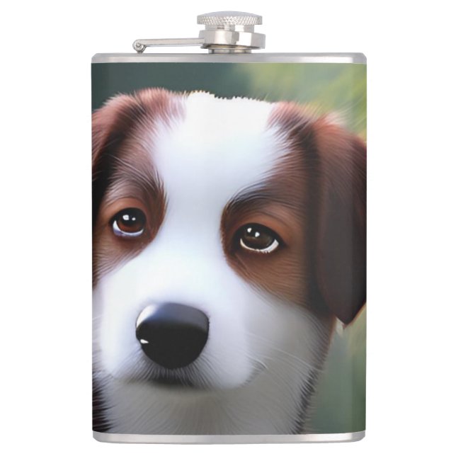 Bruce the Border Collie Puppy, Hip Flask Flachmann (Vorderseite)