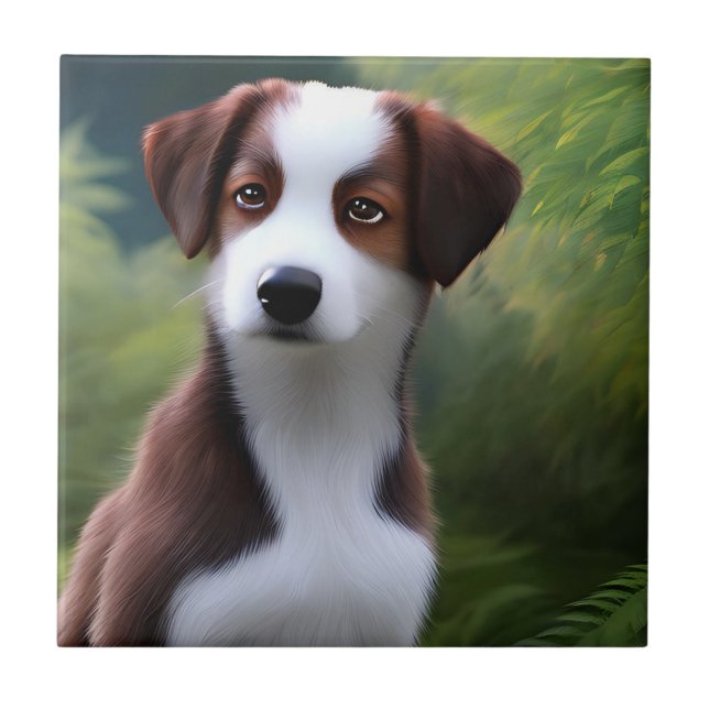 Bruce the Border Collie Puppy, Keramik Tile Fliese (Vorderseite)
