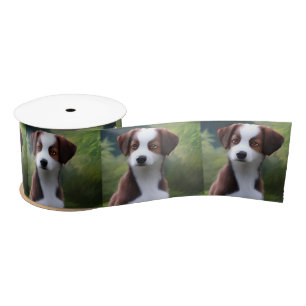 Bruce The Border Collie Puppy, Satin Ribbon Satinband