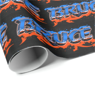 Bruce Vorname Name Graffiti blue orange Geschenkpapier