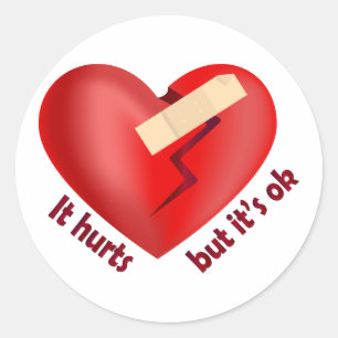Brüchendes Herz geheilt mit Pflaster und Zitat zum Runder Aufkleber