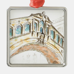 Brücke des Seufzer-Wasserfarbezeichnens Silbernes Ornament