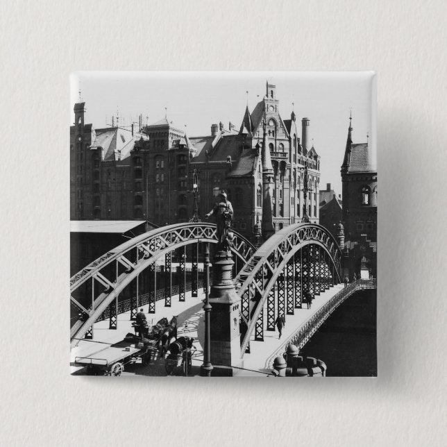 Brücke im Speicherstadt Hamburg, c.1910 Button (Vorderseite)