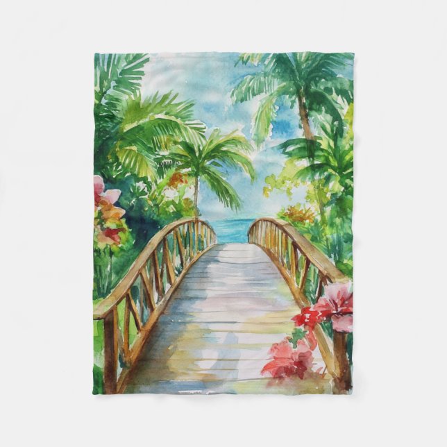 Brücke im Tropenstil Fleecedecke (Vorderseite)