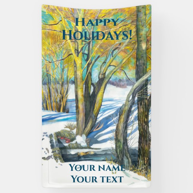 Brücke im Winter Aquarell Banner (Vertikal)