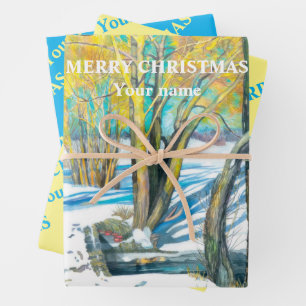 Brücke im Winter Aquarell Geschenkpapier Set