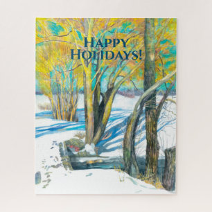 Brücke im Winter Aquarell Puzzle