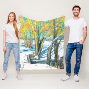 Brücke im Winter Fleecedecke