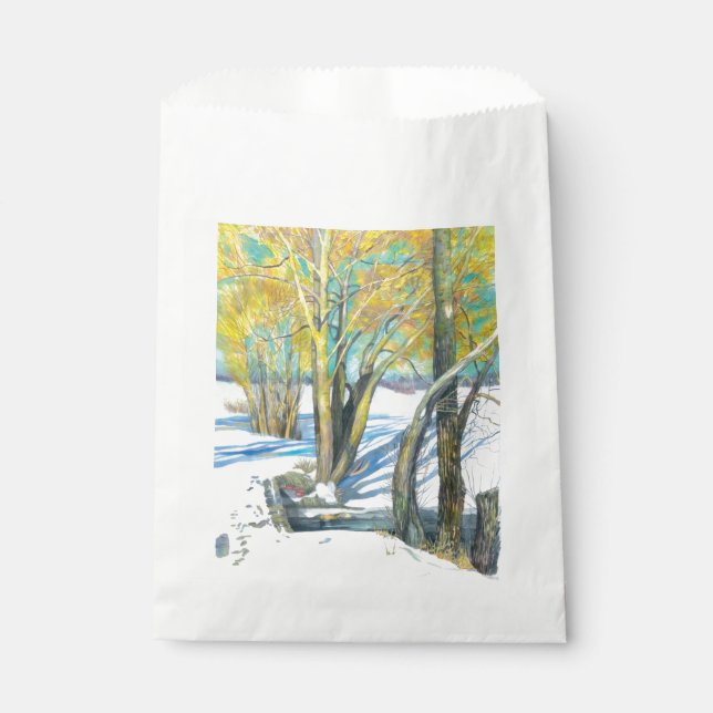 Brücke im Winter Wasserfarbe Geschenktütchen (Vorderseite)