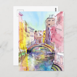Brücke in Venedig, Italien. Aquarellmalerei Postkarte