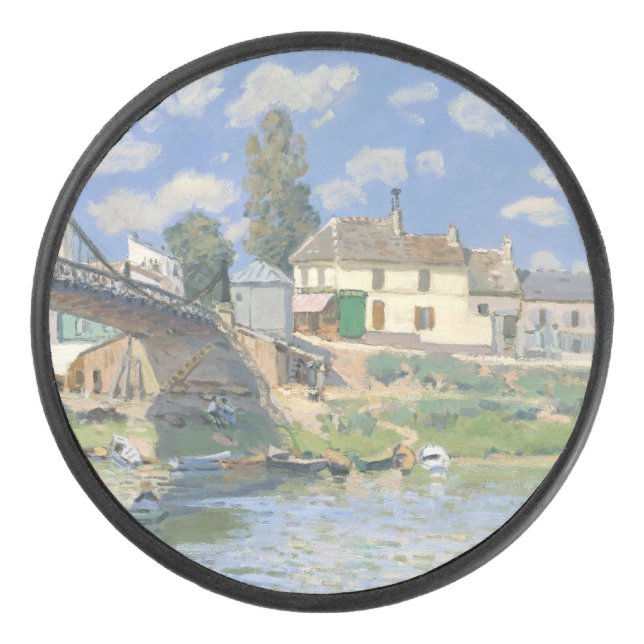 Brücke in Villeneu von Sisley Impressionist Paint Eishockey Puck (Vorderseite)