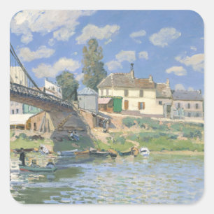 Brücke in Villeneu von Sisley Impressionist Paint Quadratischer Aufkleber