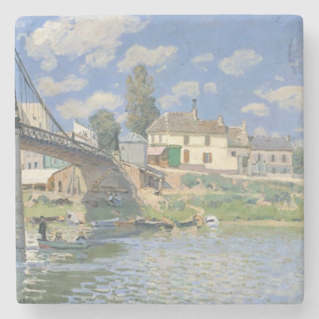 Brücke in Villeneu von Sisley Impressionist Paint Steinuntersetzer (Vorderseite)