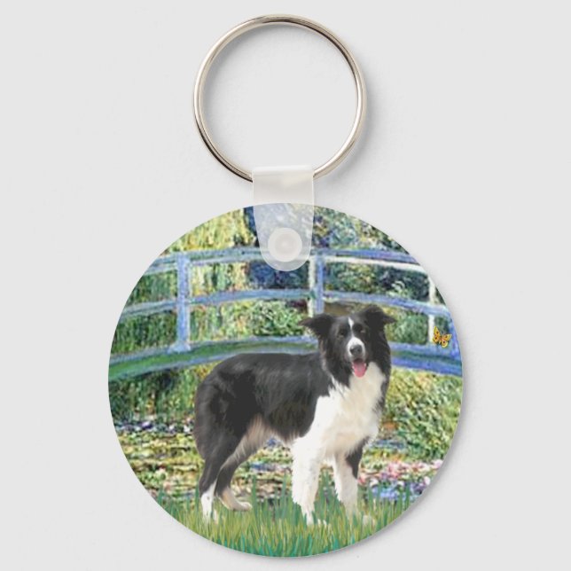 Brücke (Monet)-Border Collie Schlüsselanhänger (Vorderseite)