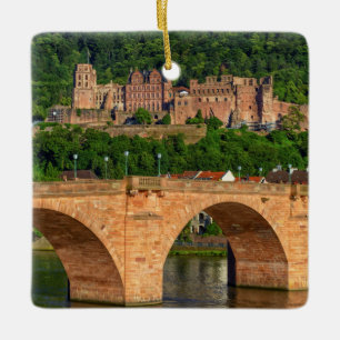 Brücke, Neckar und Schloss in Heidelberg, Deutschl Keramikornament