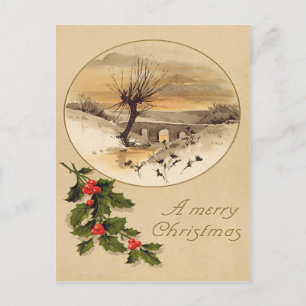 Brücke Schnee Winterliche Szene Stechpalme Postkarte