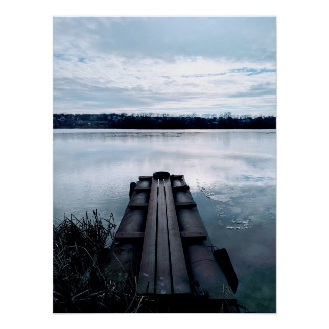 Brücke über den Dnieper mit Schilf Poster (Vorderseite)