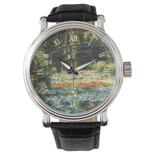Brücke über den Wasserlilie-Teich von Claude Monet Armbanduhr (Vorderseite)