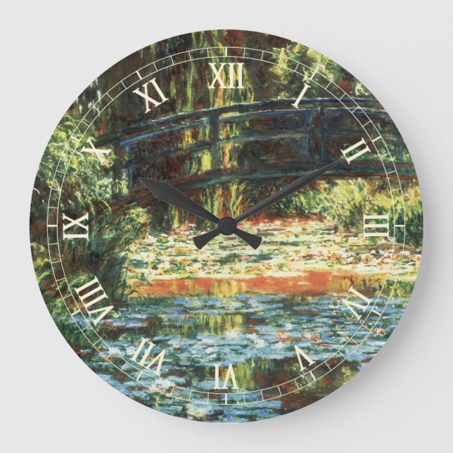 Brücke über den Wasserlilie-Teich von Claude Monet Große Wanduhr (Vorderseite)