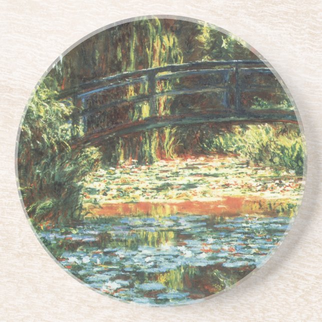 Brücke über den Wasserlilie-Teich von Claude Monet Sandstein Untersetzer (Vorne)