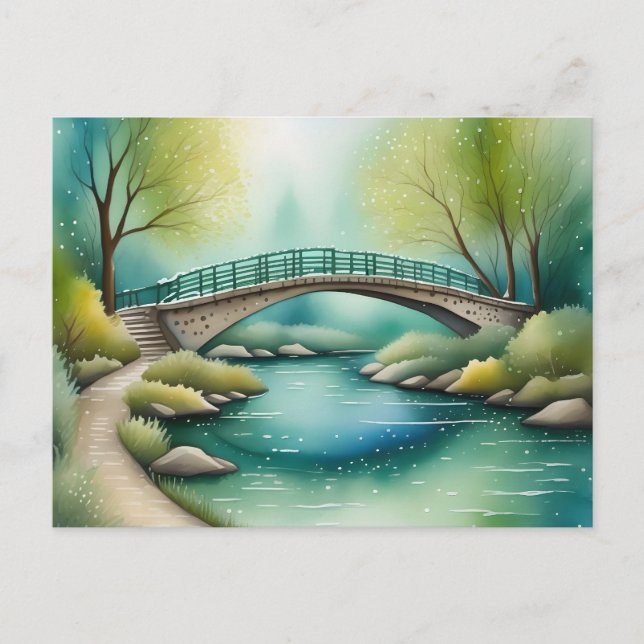 Brücke über eine Aquarellmalerei Postkarte (Vorderseite)