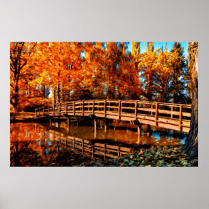 Brücke über Herbstwasser Poster