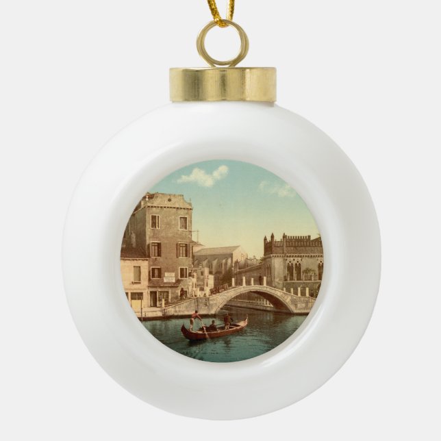 Brücke und Kanal, Venedig, Italien Keramik Kugel-Ornament (Vorderseite)