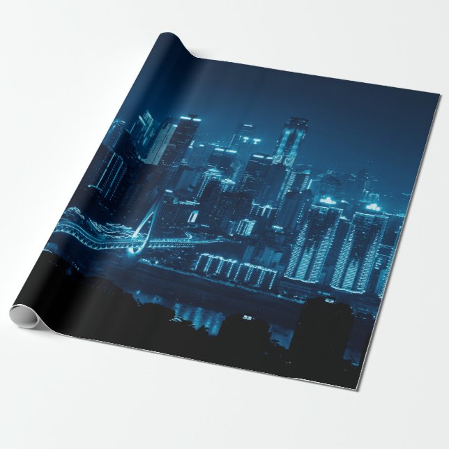 Brücke und städtische Architektur in der Nacht in  Geschenkpapier (Ungerollt)