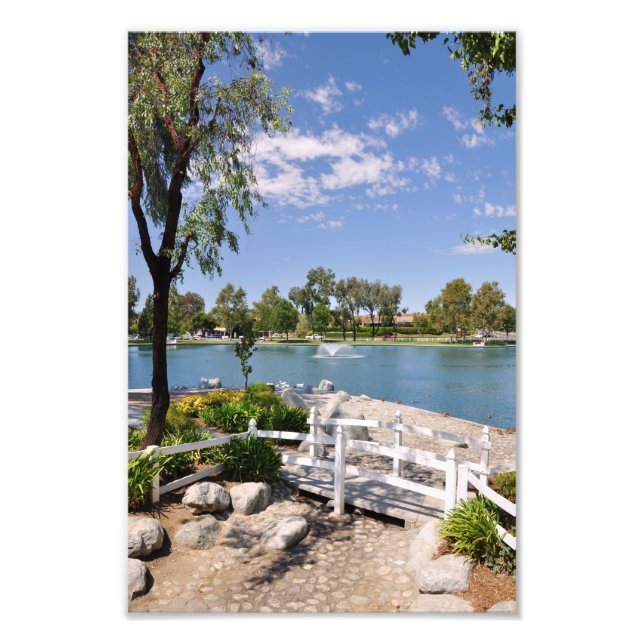 Brücke und Teich Fotodruck (Vorne)