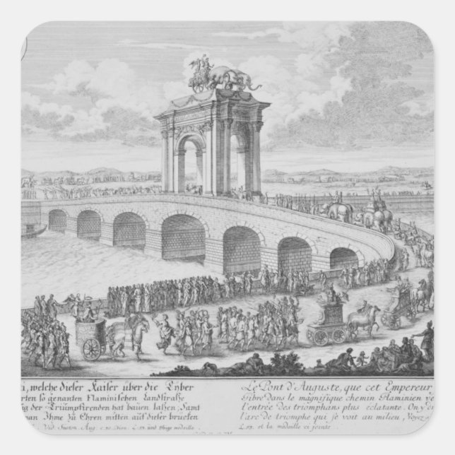 Brücke von Augustus an der Via Flaminia, in der Nä Quadratischer Aufkleber (Vorderseite)