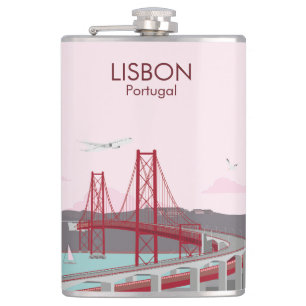 Brücke von Lissabon über den Fluss Tagus im Vintag Flachmann