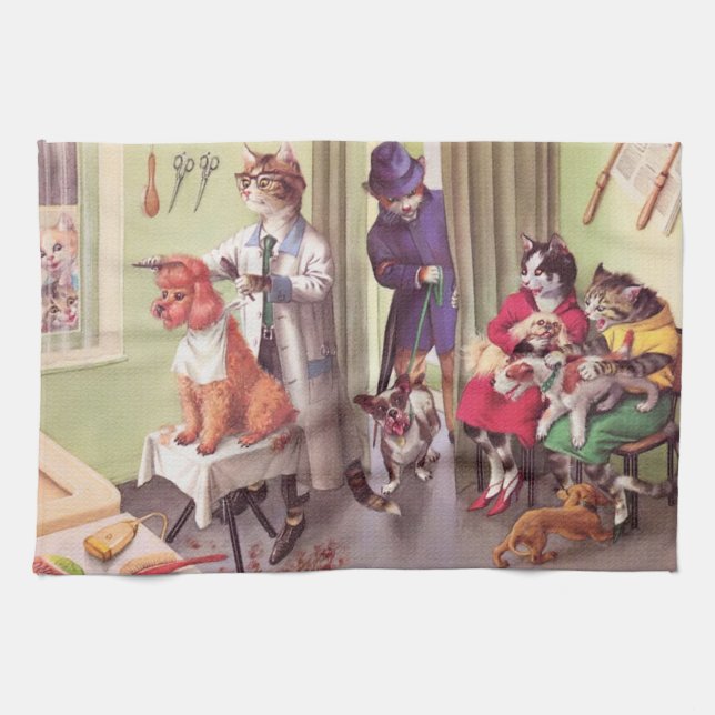 BRÜCKEN: Bulldogge an den Friseuren - Tee-Tuch Küchentuch (Horizontal)