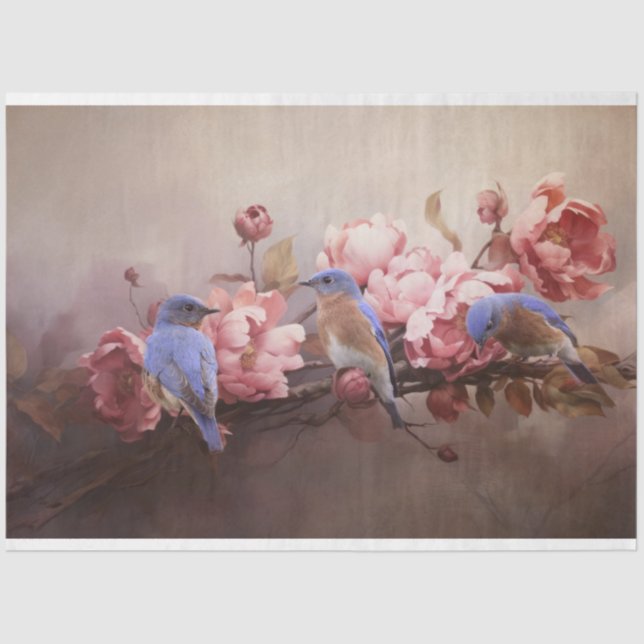 Brüder Bluebirds und Blume Decoupage Seidenpapier (Vorderseite)