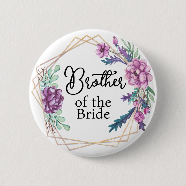 Bruder der Braut lila Blumenhochzeit Button (Vorderseite)