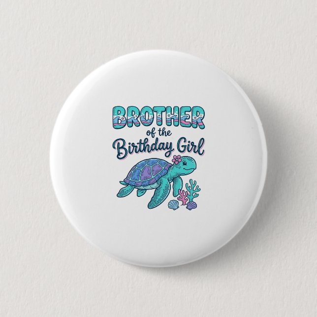 Bruder des Geburtstag-Schildkröten-Shirts Desi Button (Vorderseite)