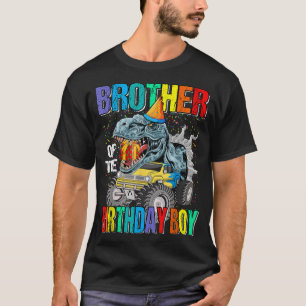 Bruder des Geburtstagsjungen Monster Truck Dinosau T-Shirt