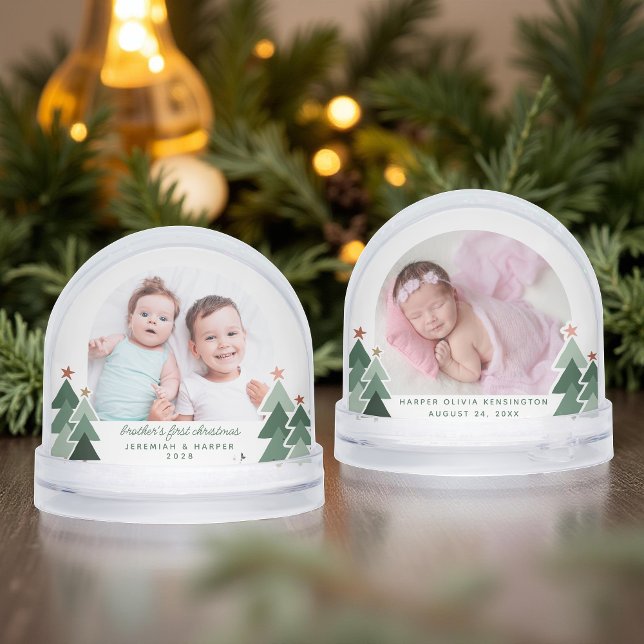 Brüder Erste Weihnachten Rustikale Bäume 2 Fotos Schneekugeln (Brothers First Christmas Rustic Trees 2 Photos Snow Globe)