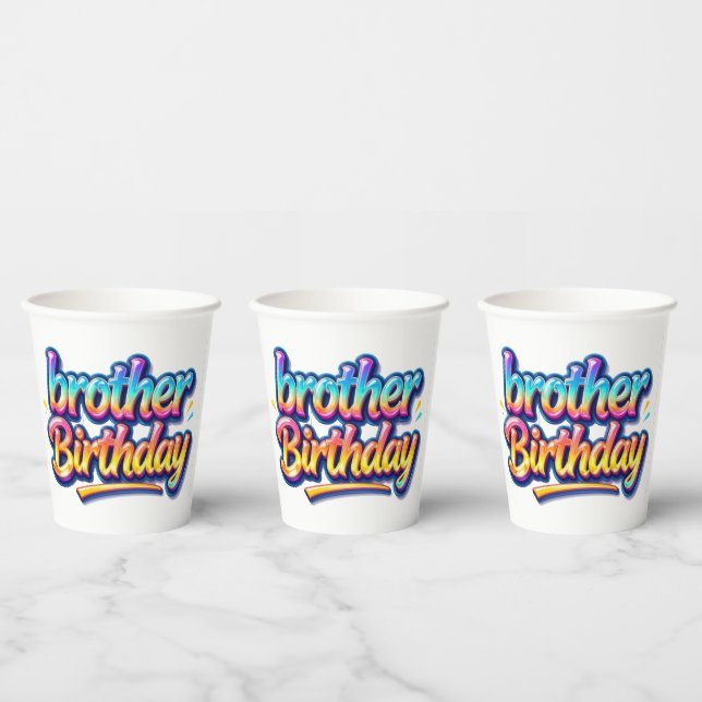 Bruder Geburtstagsgeschenk Bunte Regenbogen Schrif Pappbecher (Multi)